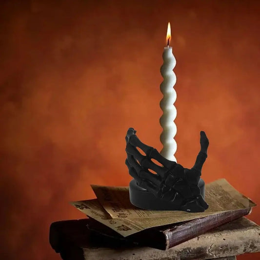 Simple Resin Skeleton Hand Candlestick – Handmade Gothic Candle Holder for Halloween Decor
