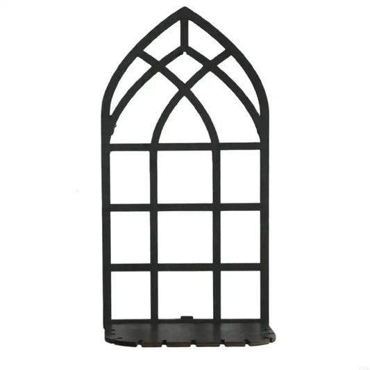 H55E Black Gothic Wall Shelf – Hollowed Window Frame Crystal Display Rack