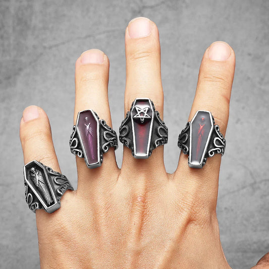 Gothic Mummy Vampire Coffin Ring – Punk Rock Stainless Steel Jewelry for Men & Women